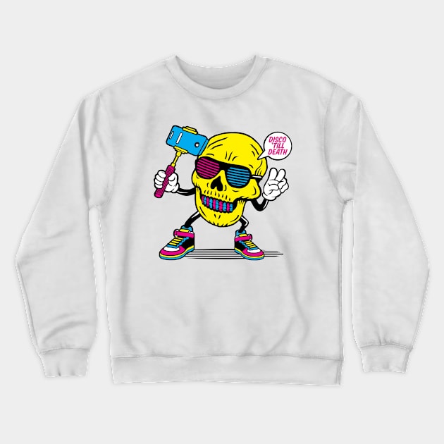 Skull Disco Till Death Selfie Crewneck Sweatshirt by Mako Design 